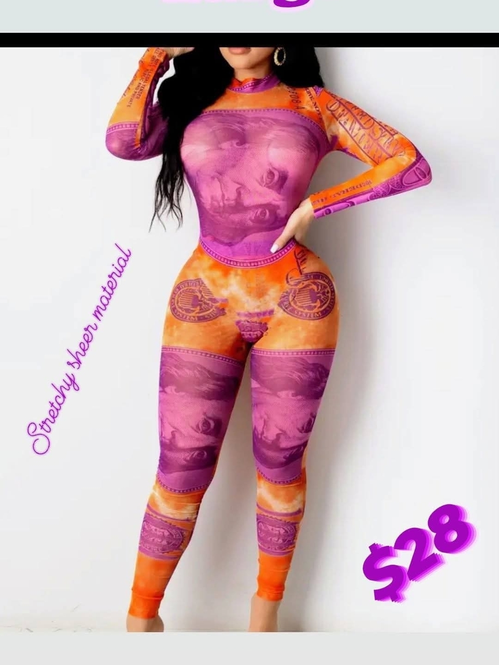 Two-Tone Pink & Orange Printed Stretch Jumpsuit